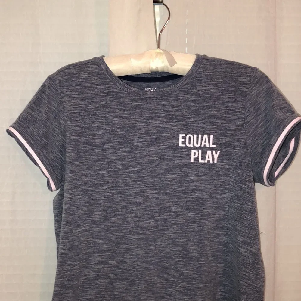Athleta GIRL 16/XXL Heather Blue Blush Pink Cuffed Short Sleeve High Low Tee